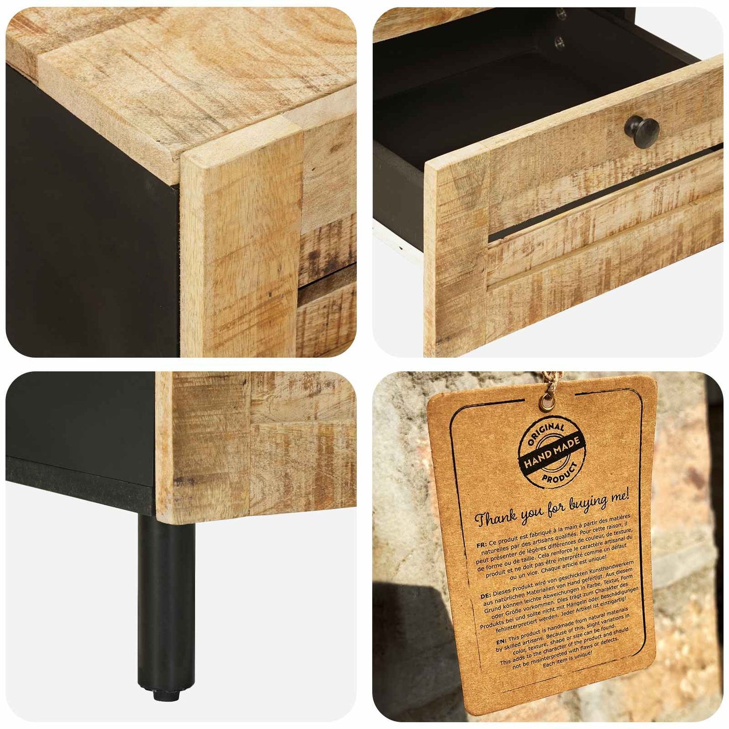 Bedside Table 2 pcs Natural 40 x 33 x 46 cm Solid Mango Wood