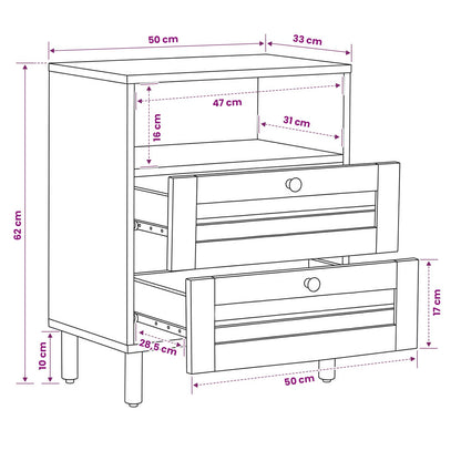 Bedside Table Brown and Black 50 x 33 x 60 cm Solid Mango Wood