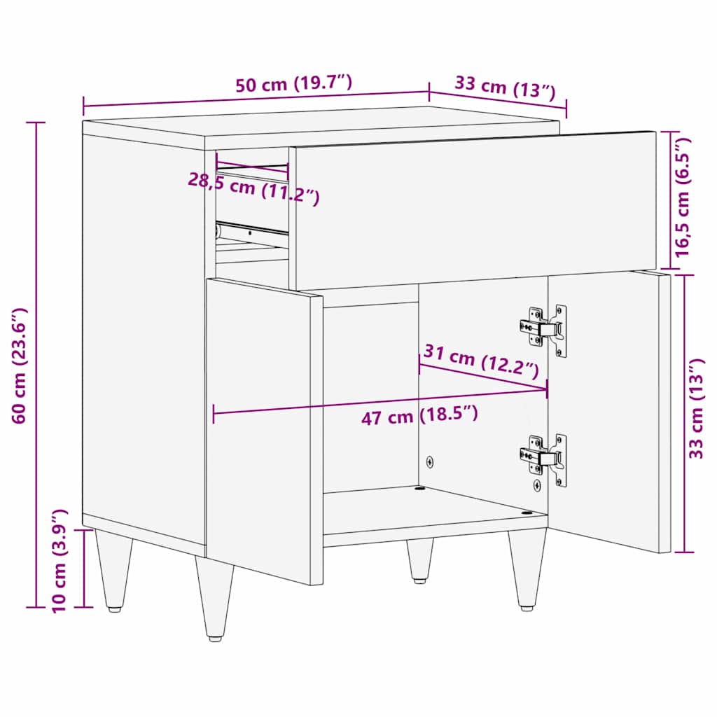 Bedside Tables with Drawer 50 x 33 x 60 cm Solid Mango Wood