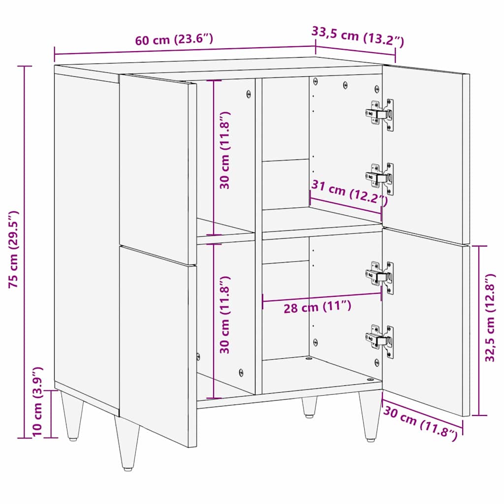 Sideboard Brown 60 x 33.5 x 75 cm Solid Mango Wood