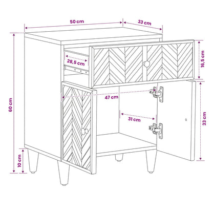 Bedside Table Brown 50 x 33 x 60 cm Solid Mango Wood