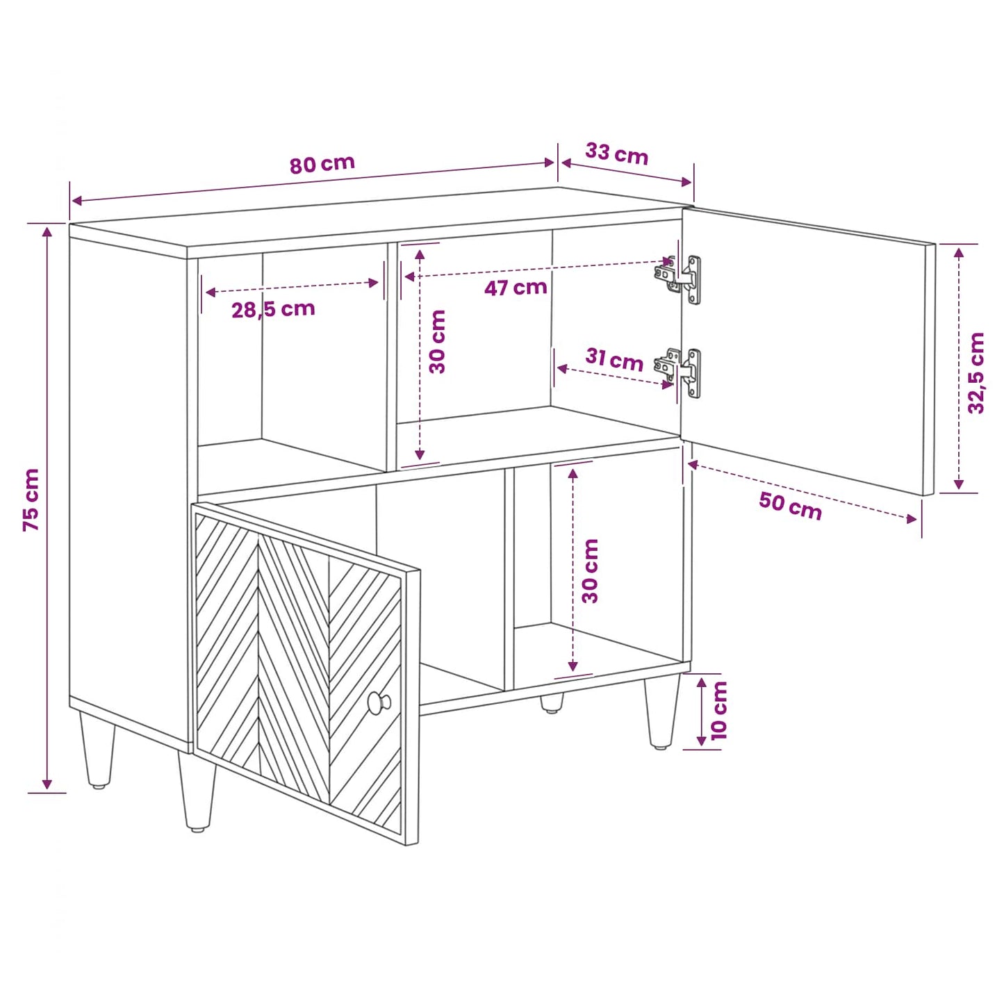 Storage Cabinets Brown 80 x 33.5 x 75 cm Solid Mango Wood