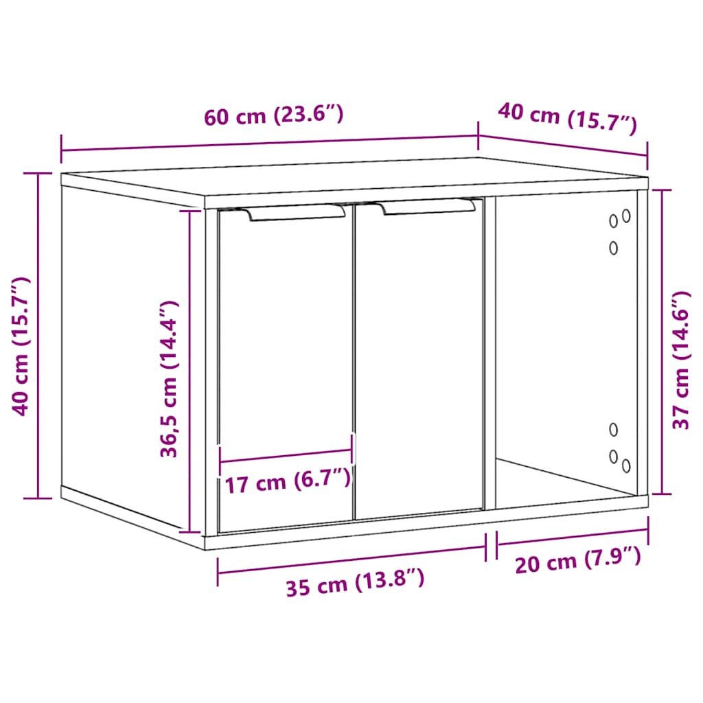 857726 vidaXL Cat Litter Box Enclosure Sonoma Oak 60x40x40 cm Engineered Wood