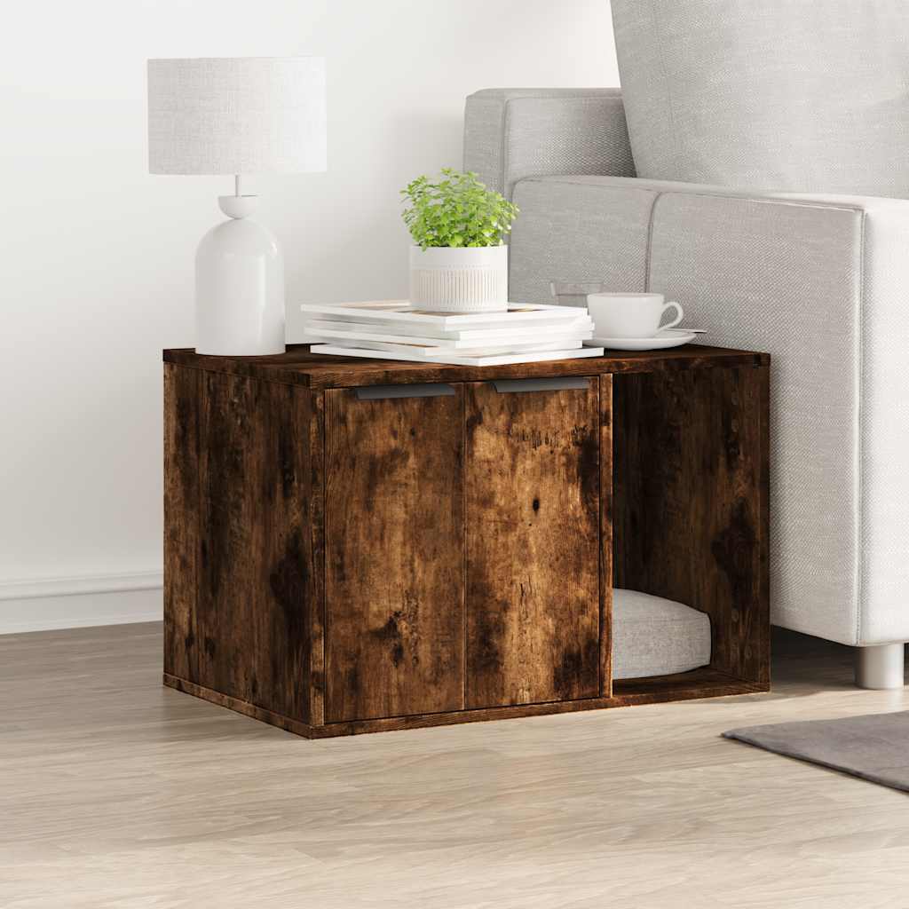 Cat Litter Box Enclosure Smoked Oak 60x40x40 cm Engineered Wood