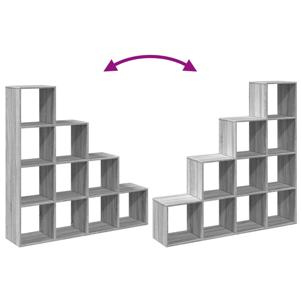 Room Divider Bookcase 4-Tier Grey Sonoma 131,5x29x131,5 cm Engineered Wood
