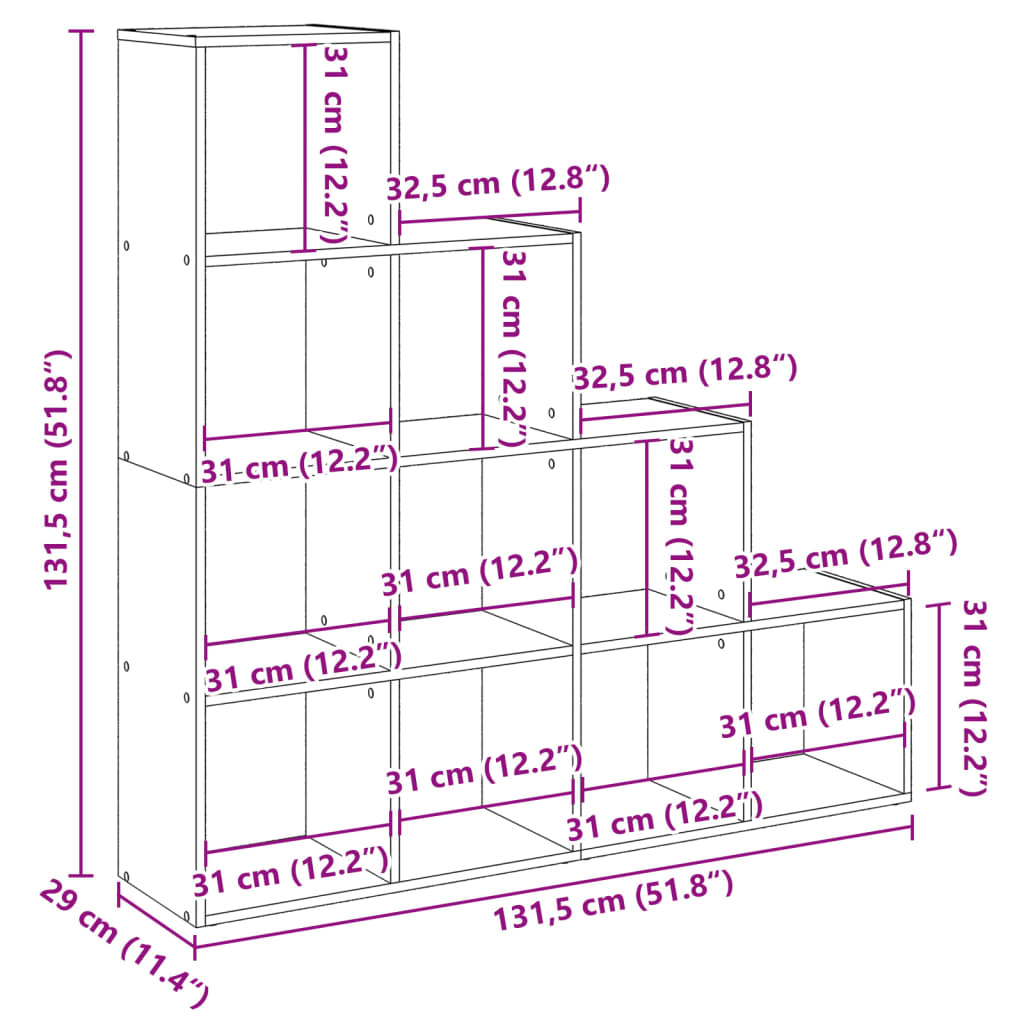 Room Divider Bookcase 4-Tier Grey Sonoma 131,5x29x131,5 cm Engineered Wood