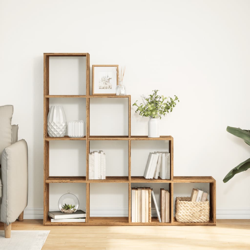 Room Divider Bookcase 4-Tier Old Wood 131,5x29x131,5 cm Engineered Wood