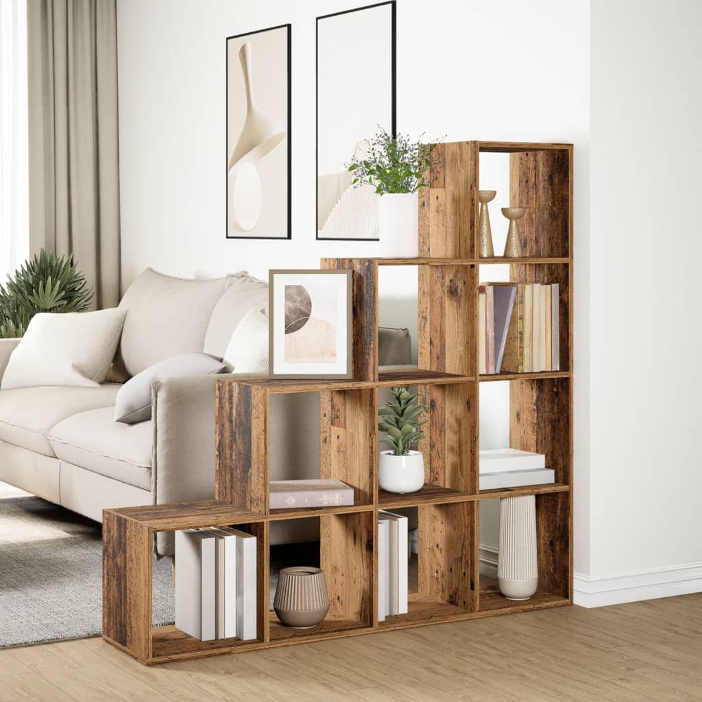 Room Divider Bookcase 4-Tier Old Wood 131,5x29x131,5 cm Engineered Wood