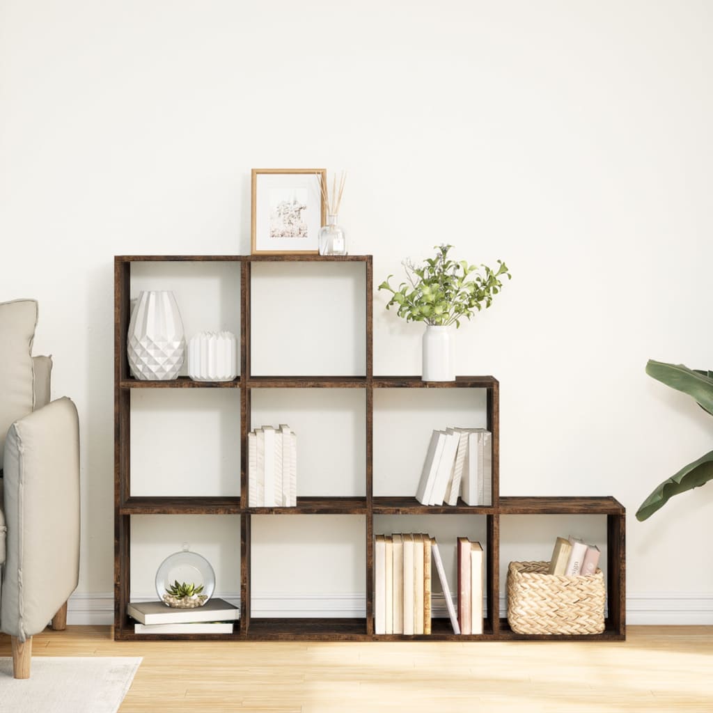 Room Divider Bookcase 3-Tier Smoked Oak 137,5x29x103,5 cm Engineered Wood