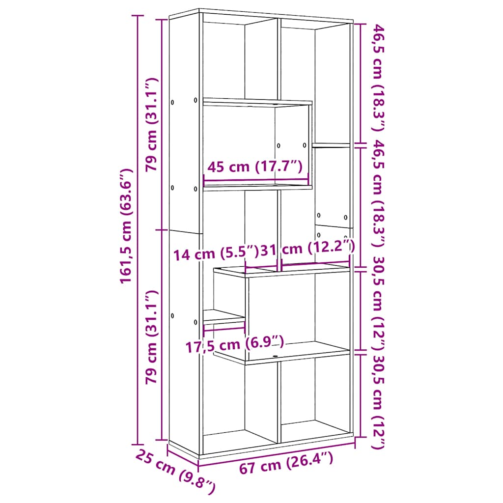 Room Divider Bookcase Artisan Oak 67x25x161.5 cm Engineered Wood