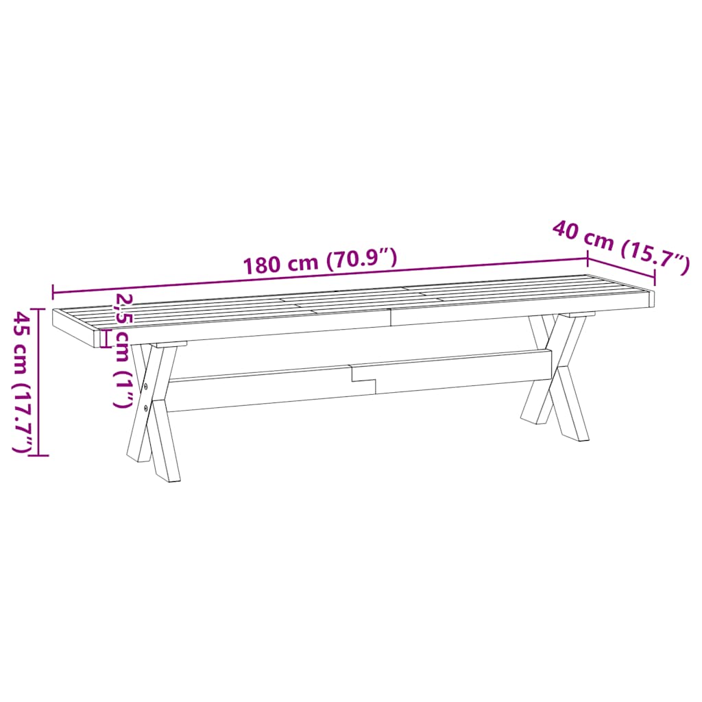 Dining Bench NOAIN X-Shaped Legs 180x40x45 cm Solid Wood Pine