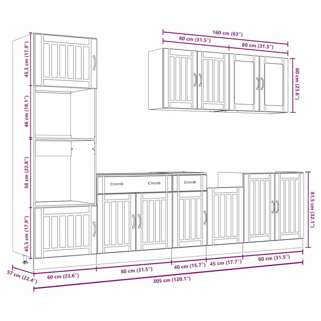 7 Piece Kitchen Cabinet Set Lucca Sonoma Oak Engineered Wood