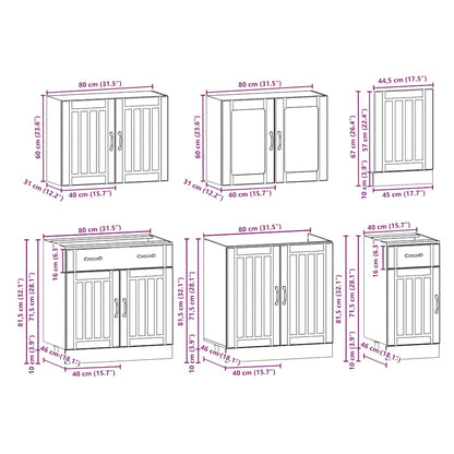 7 Piece Kitchen Cabinet Set Lucca Smoked Oak Engineered Wood