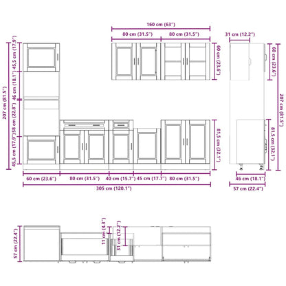 7 Piece Kitchen Cabinet Set Kalmar Smoked Oak Engineered Wood