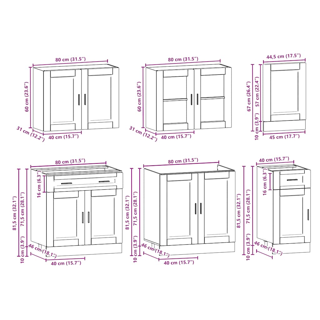 7 Piece Kitchen Cabinet Set Porto Old Wood Engineered Wood
