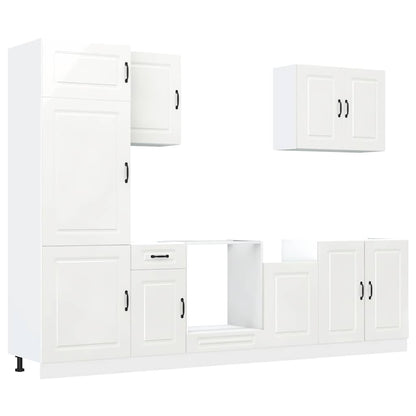 7 Piece Kitchen Cabinet Set Kalmar High Gloss White Engineered Wood