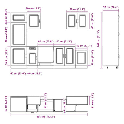7 Piece Kitchen Cabinet Set Kalmar High Gloss White Engineered Wood