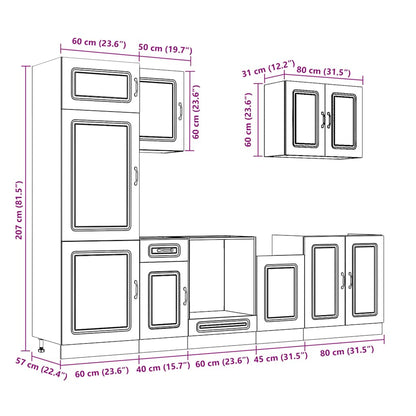 7 Piece Kitchen Cabinet Set Kalmar High Gloss White Engineered Wood