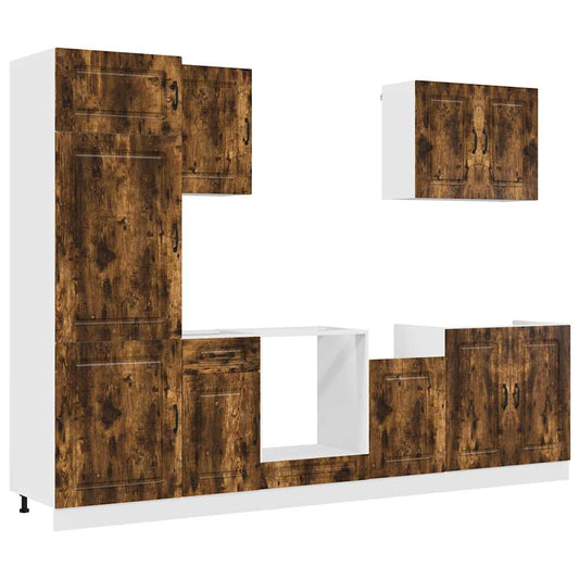 7 Piece Kitchen Cabinet Set Kalmar Smoked Oak Engineered Wood