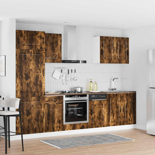 7 Piece Kitchen Cabinet Set Kalmar Smoked Oak Engineered Wood
