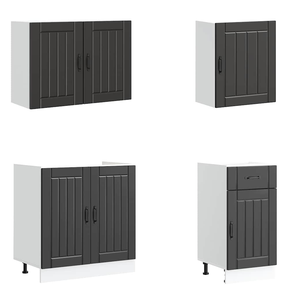 7 Piece Kitchen Cabinet Set Lucca Black Engineered Wood