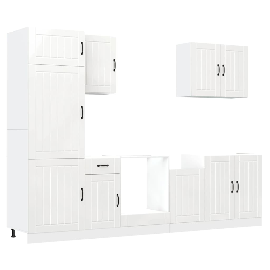 7 Piece Kitchen Cabinet Set Lucca High Gloss White Engineered Wood