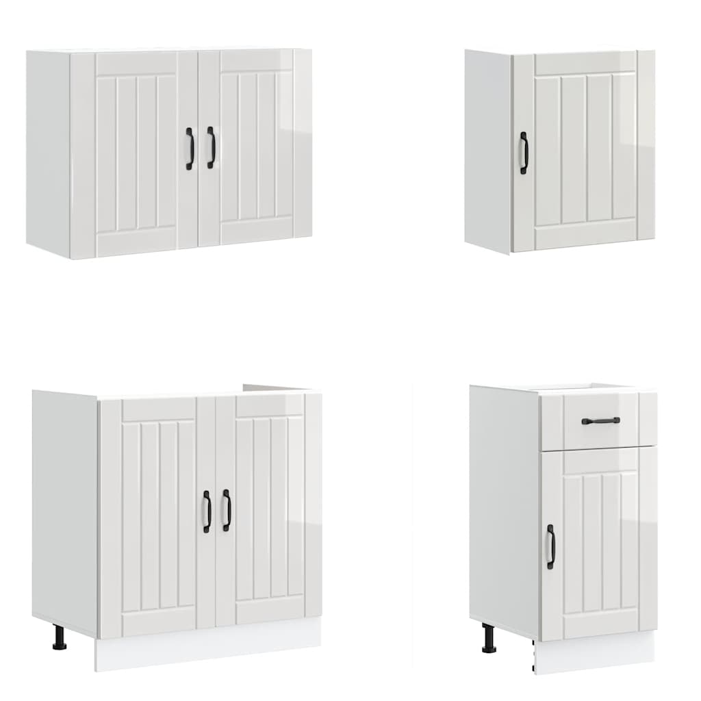 7 Piece Kitchen Cabinet Set Lucca High Gloss White Engineered Wood