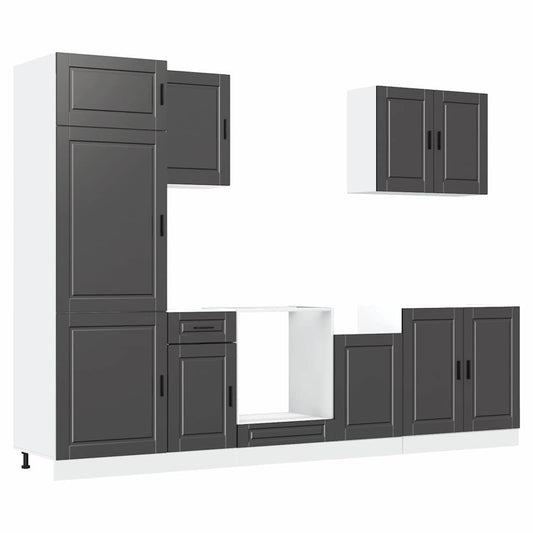 7 Piece Kitchen Cabinet Set Porto Black Engineered Wood