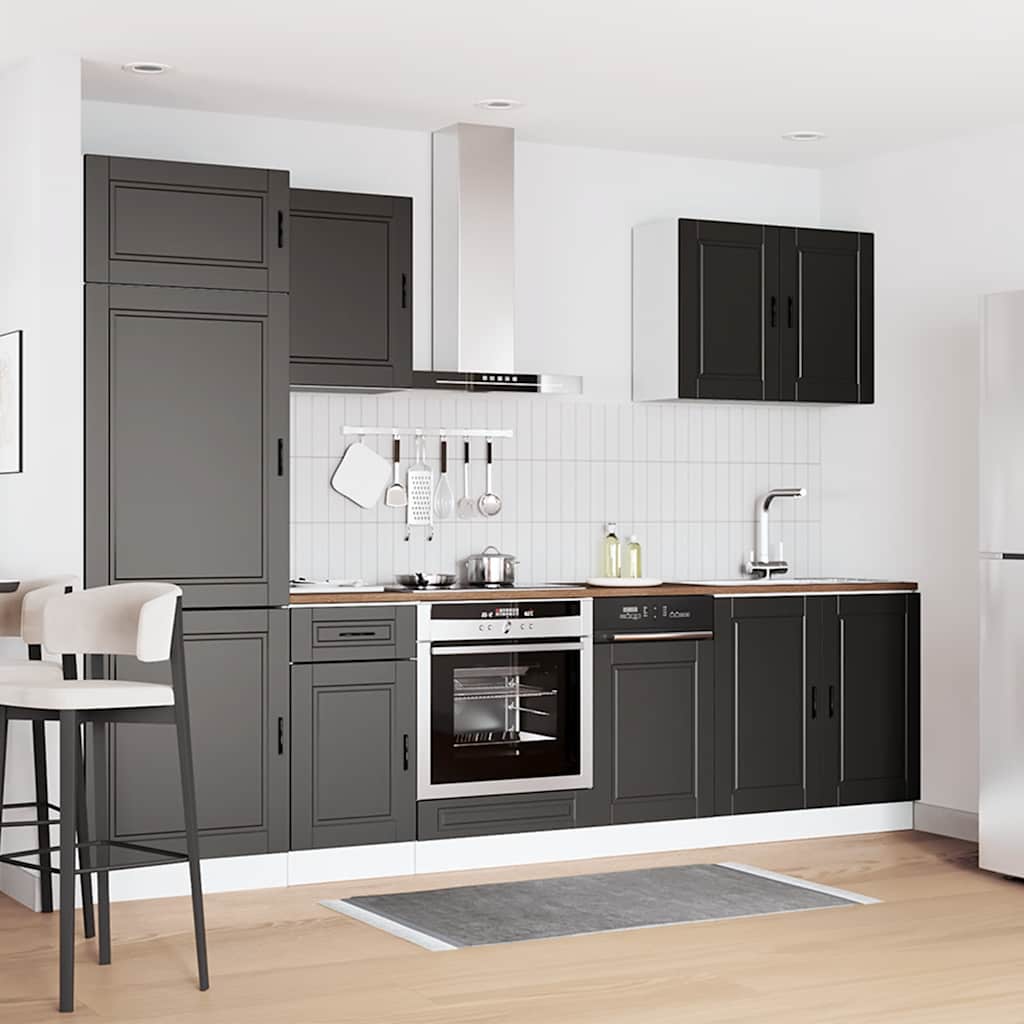 7 Piece Kitchen Cabinet Set Porto Black Engineered Wood