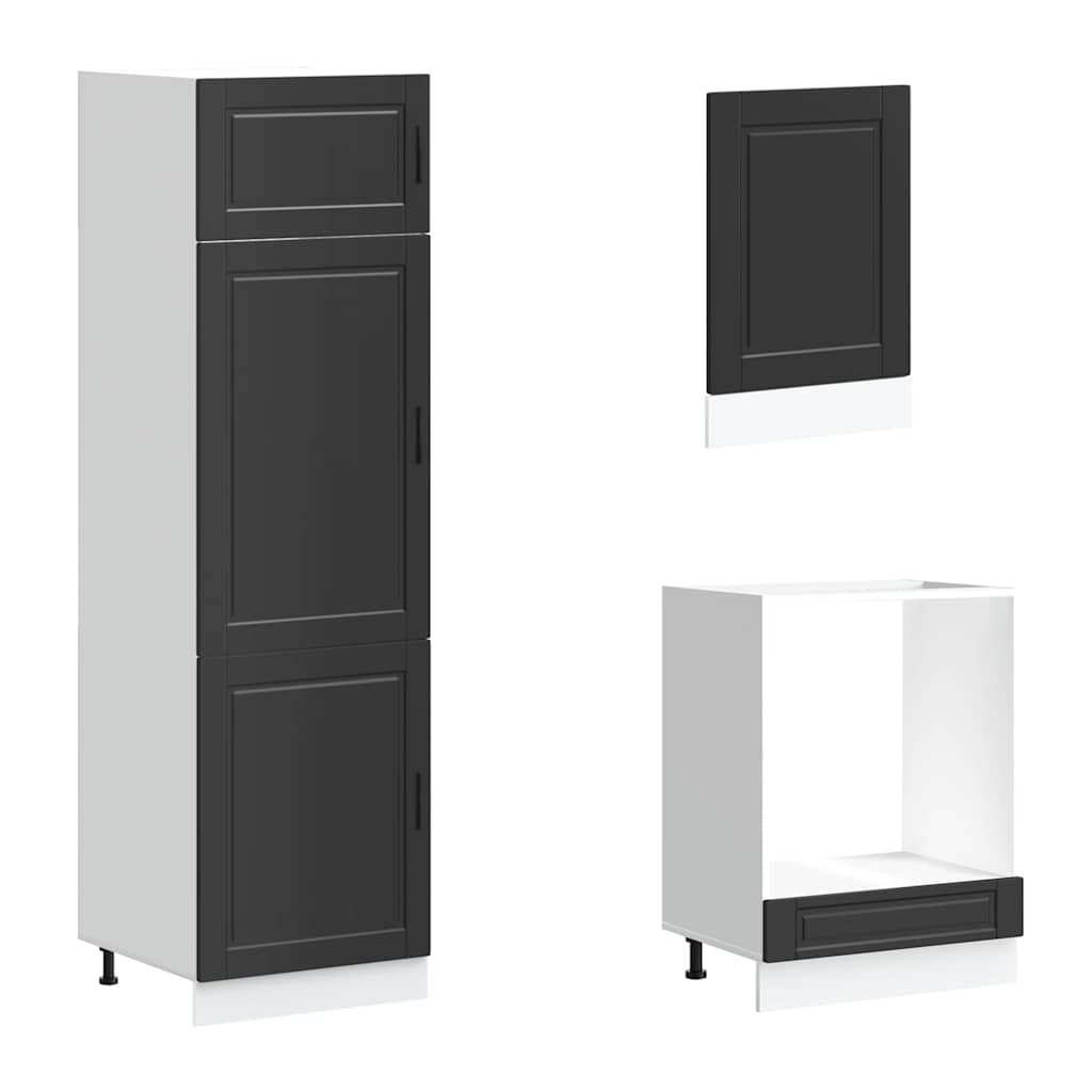 7 Piece Kitchen Cabinet Set Porto Black Engineered Wood