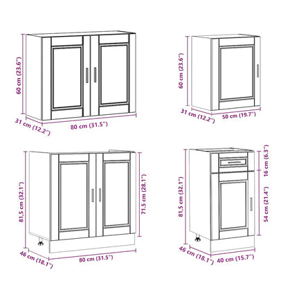 7 Piece Kitchen Cabinet Set Porto Black Engineered Wood