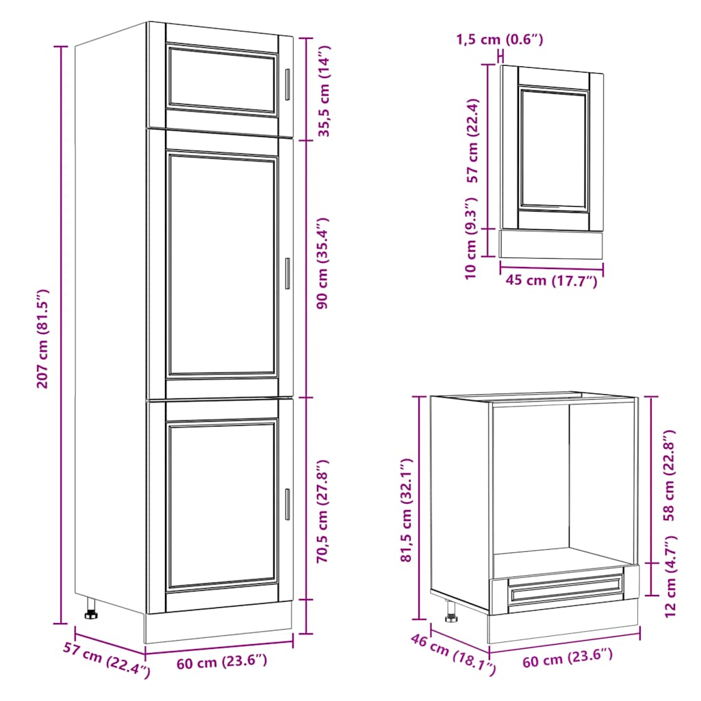 7 Piece Kitchen Cabinet Set Porto Black Engineered Wood