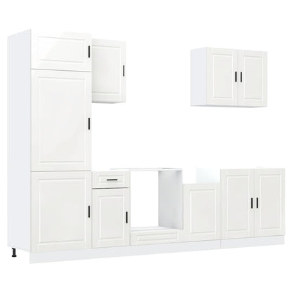 7 Piece Kitchen Cabinet Set Porto High Gloss White Engineered Wood