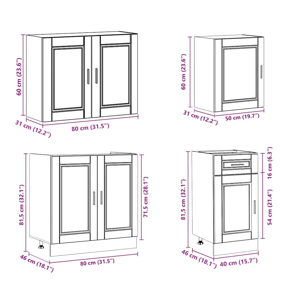 7 Piece Kitchen Cabinet Set Porto High Gloss White Engineered Wood