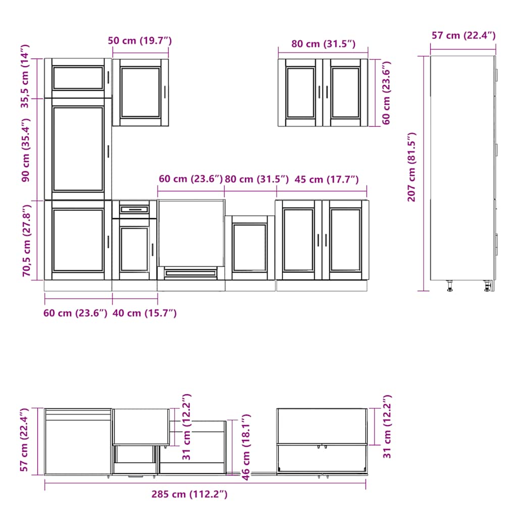 7 Piece Kitchen Cabinet Set Porto Concrete Grey Engineered Wood