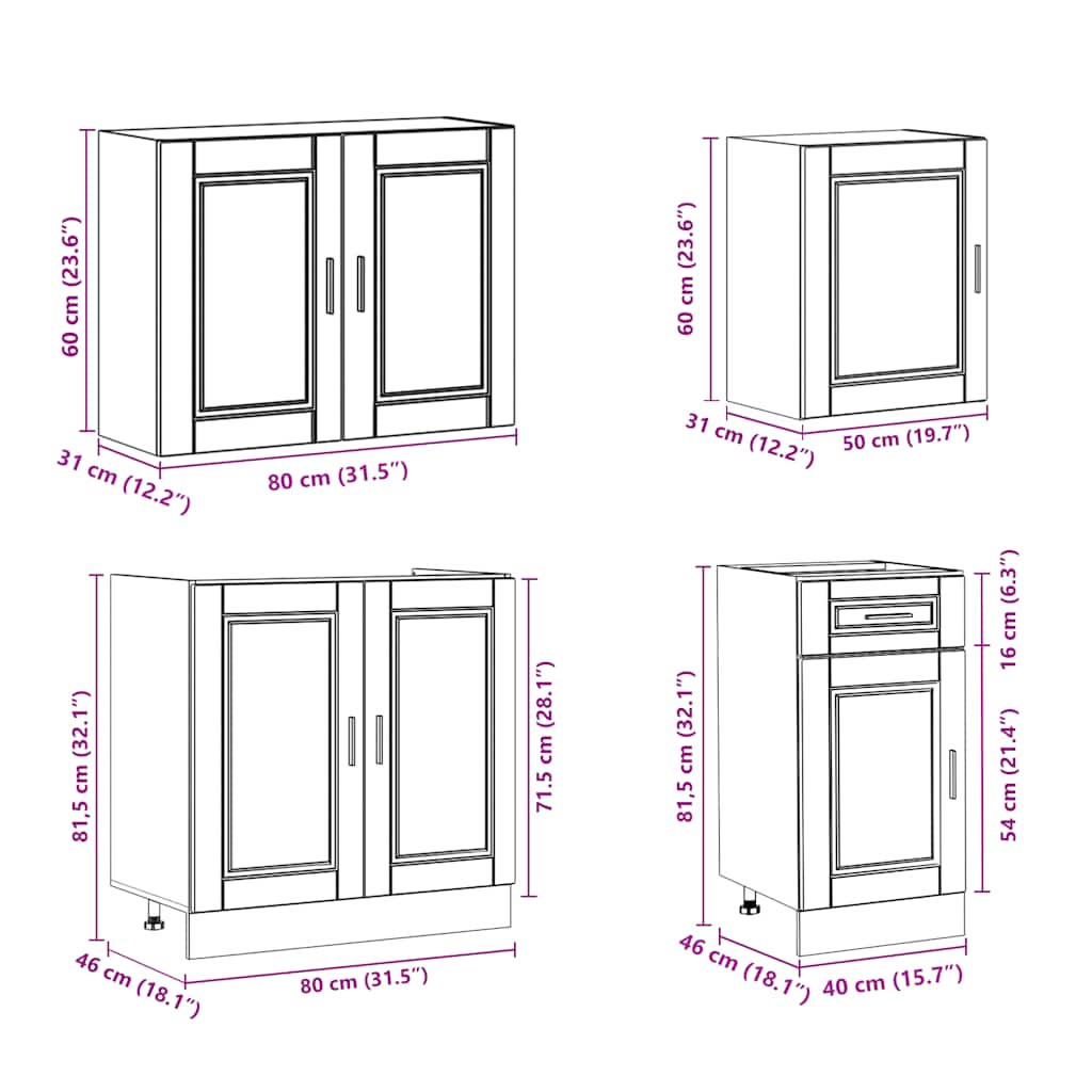 7 Piece Kitchen Cabinet Set Porto Concrete Grey Engineered Wood