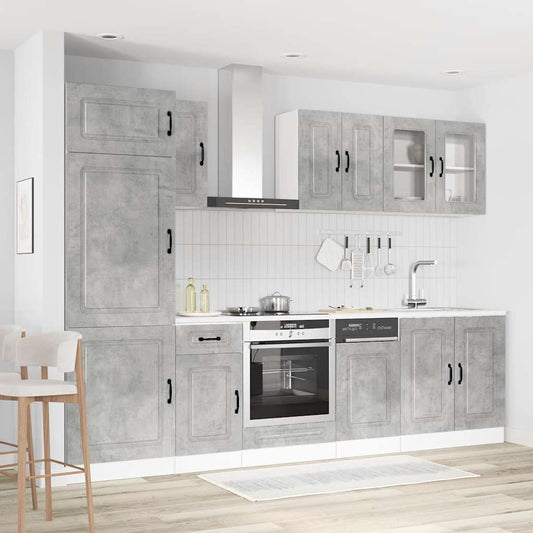8 Piece Kitchen Cabinet Set Kalmar Concrete Grey Engineered Wood