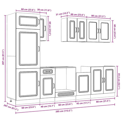 8 Piece Kitchen Cabinet Set Kalmar Smoked Oak Engineered Wood