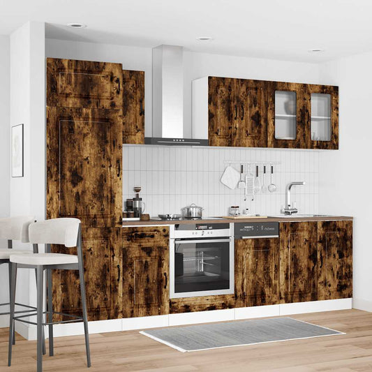 8 Piece Kitchen Cabinet Set Kalmar Smoked Oak Engineered Wood