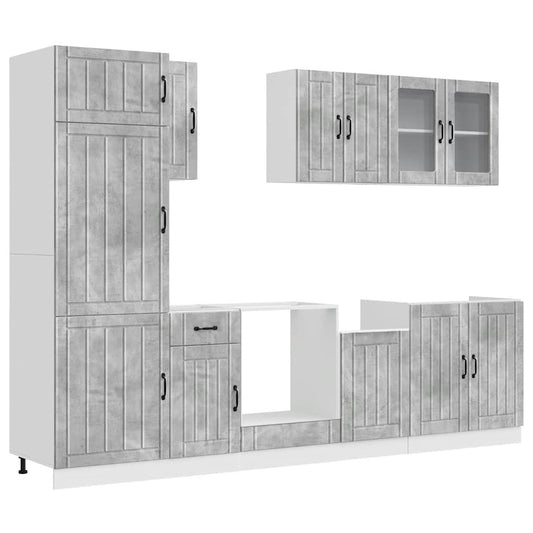 8 Piece Kitchen Cabinet Set Lucca Concrete Grey Engineered Wood