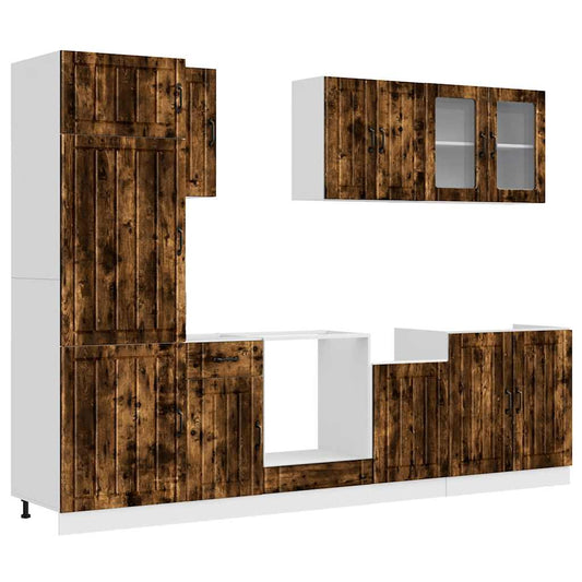 8 Piece Kitchen Cabinet Set Lucca Smoked Oak Engineered Wood