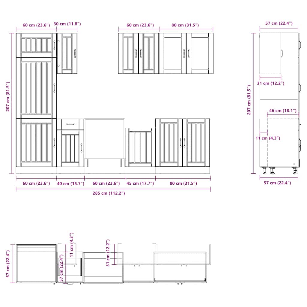 8 Piece Kitchen Cabinet Set Lucca Smoked Oak Engineered Wood