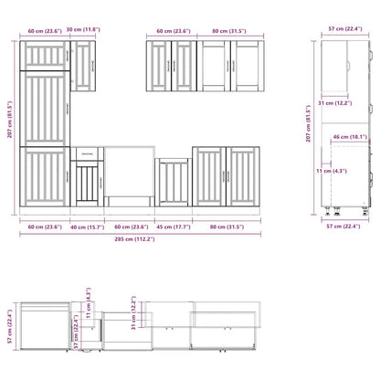 8 Piece Kitchen Cabinet Set Lucca Smoked Oak Engineered Wood