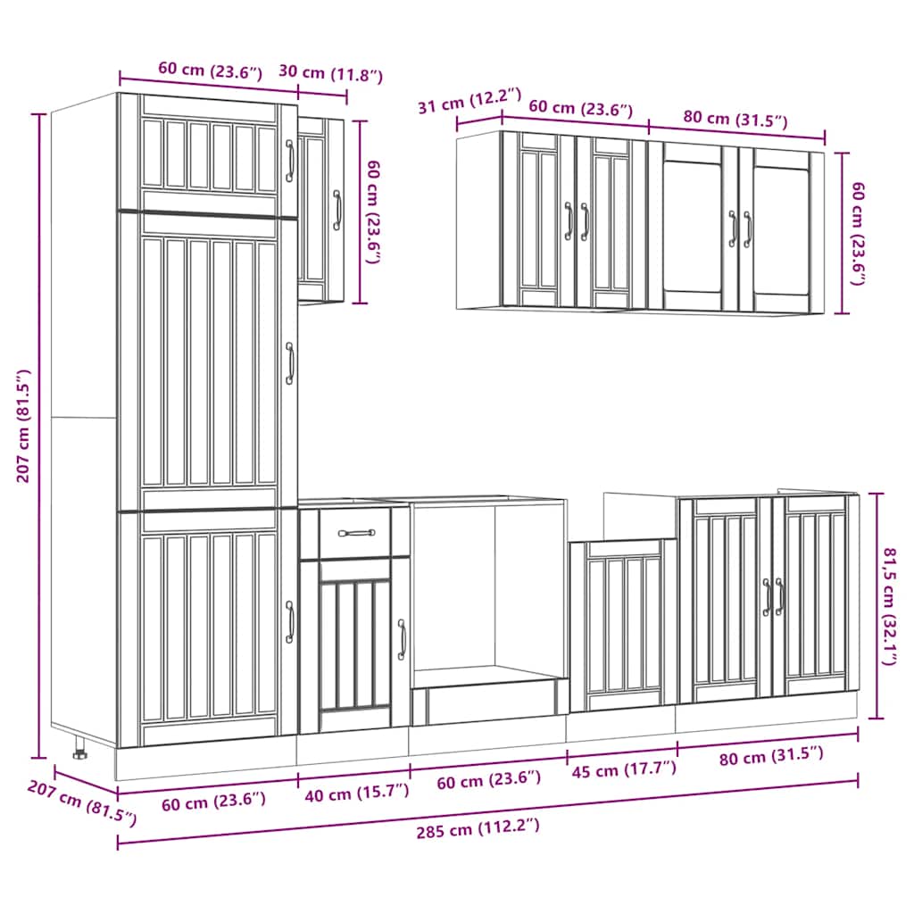 8 Piece Kitchen Cabinet Set Lucca Smoked Oak Engineered Wood