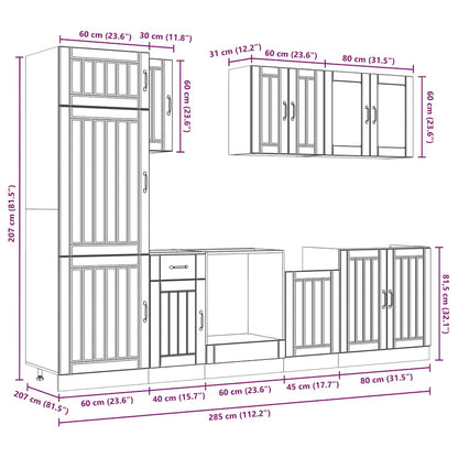 8 Piece Kitchen Cabinet Set Lucca Smoked Oak Engineered Wood