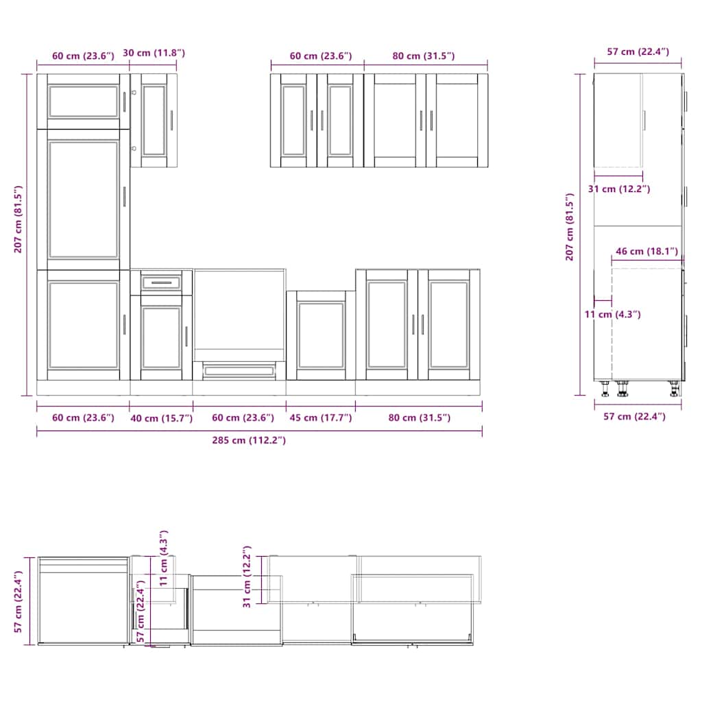 8 Piece Kitchen Cabinet Set Porto White Engineered Wood