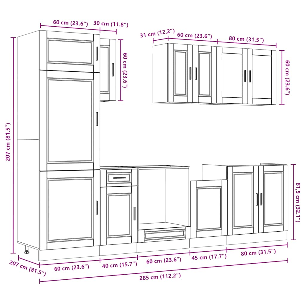 8 Piece Kitchen Cabinet Set Porto White Engineered Wood