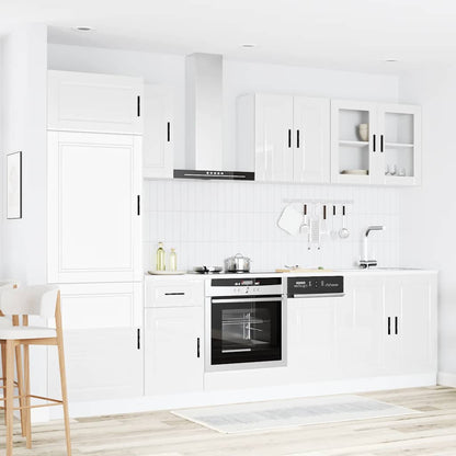 8 Piece Kitchen Cabinet Set Porto High Gloss White Engineered Wood