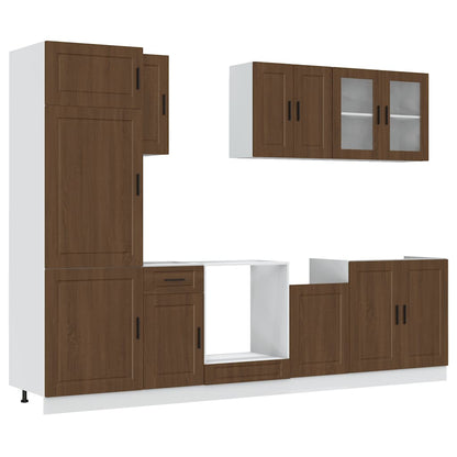 8 Piece Kitchen Cabinet Set Kalmar Brown Oak Engineered Wood