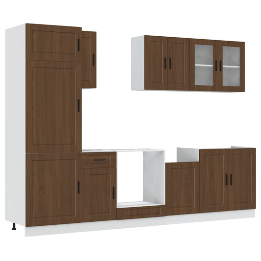 8 Piece Kitchen Cabinet Set Kalmar Brown Oak Engineered Wood